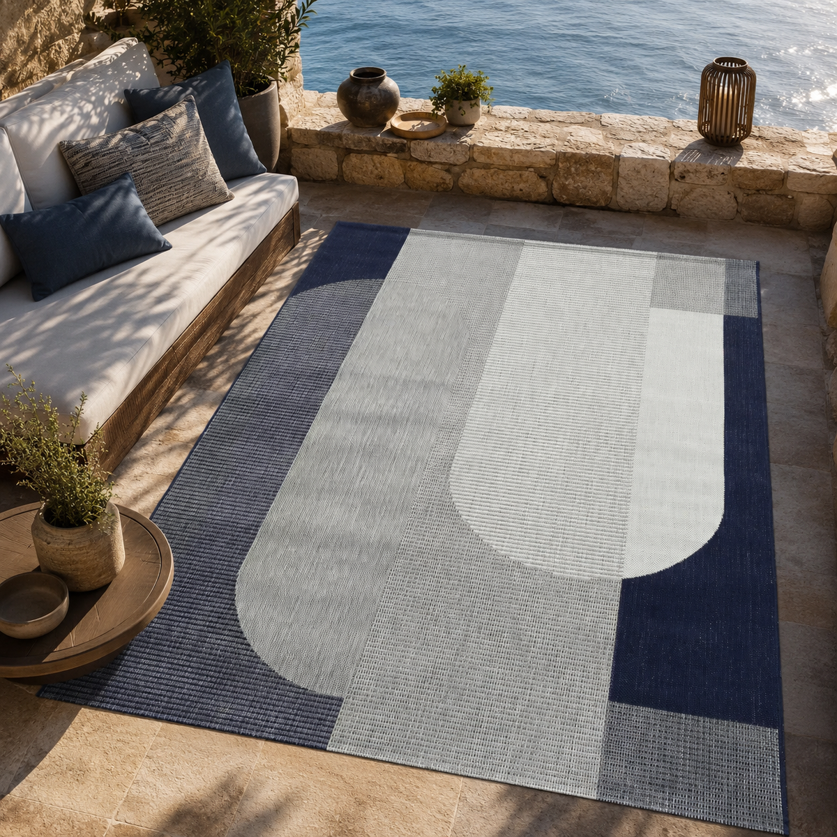 Tapis Extérieur Bleu & Gris - Mareo