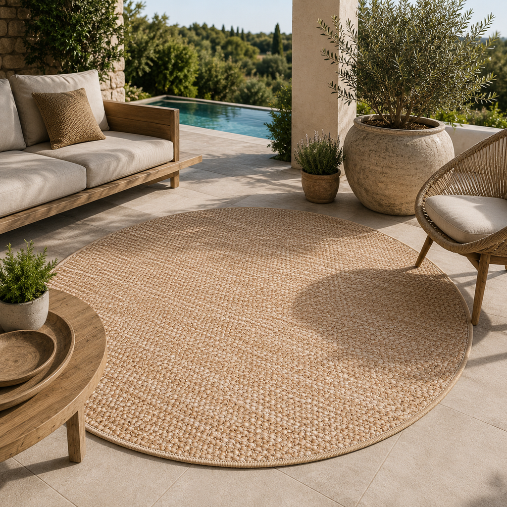 Tapis Extérieur Rond Beige Ambré - Soléa