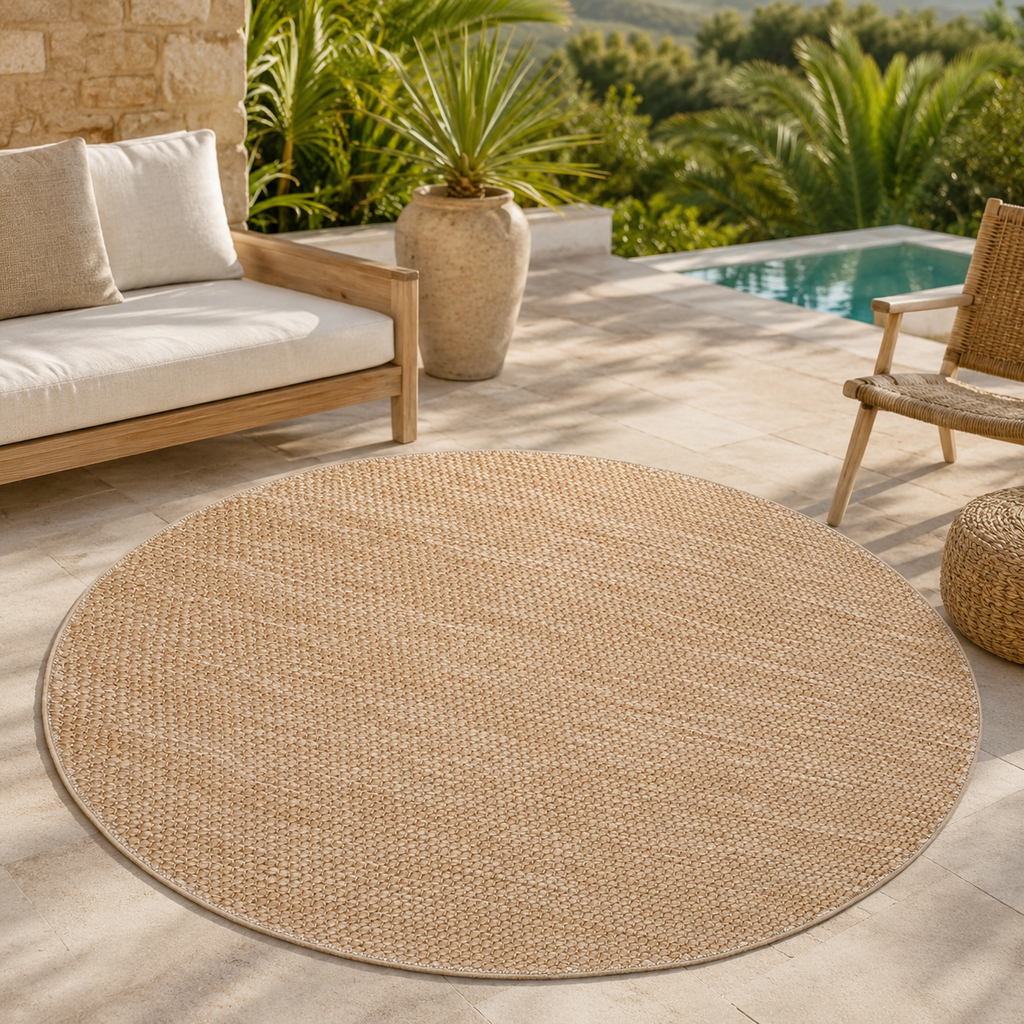 Tapis Extérieur Rond Beige Ambré - Soléa