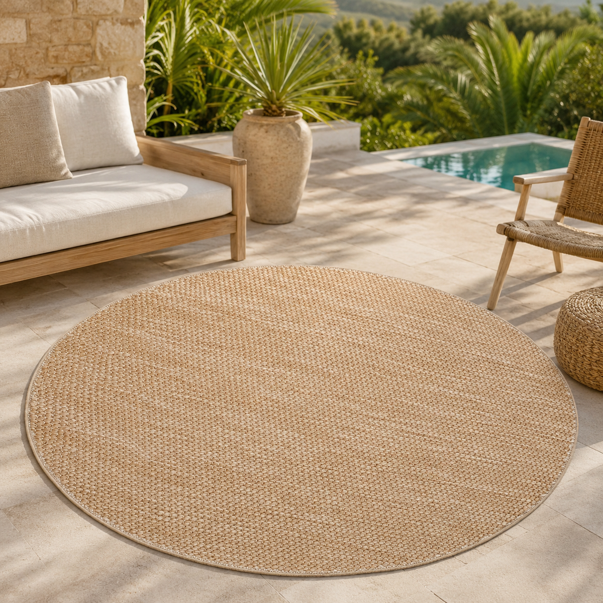 Tapis Extérieur Rond Beige Ambré - Soléa