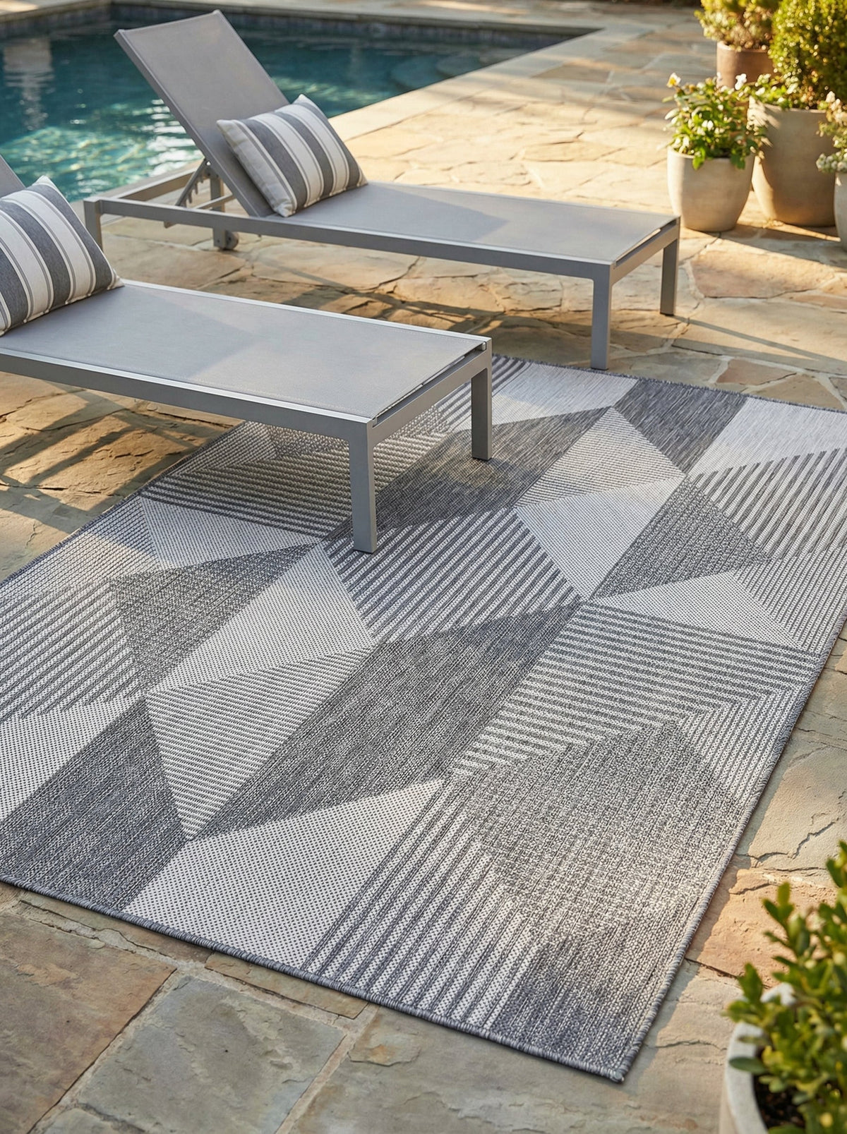 Tapis Extérieur Géométrique Gris & Anthracite - Kalista