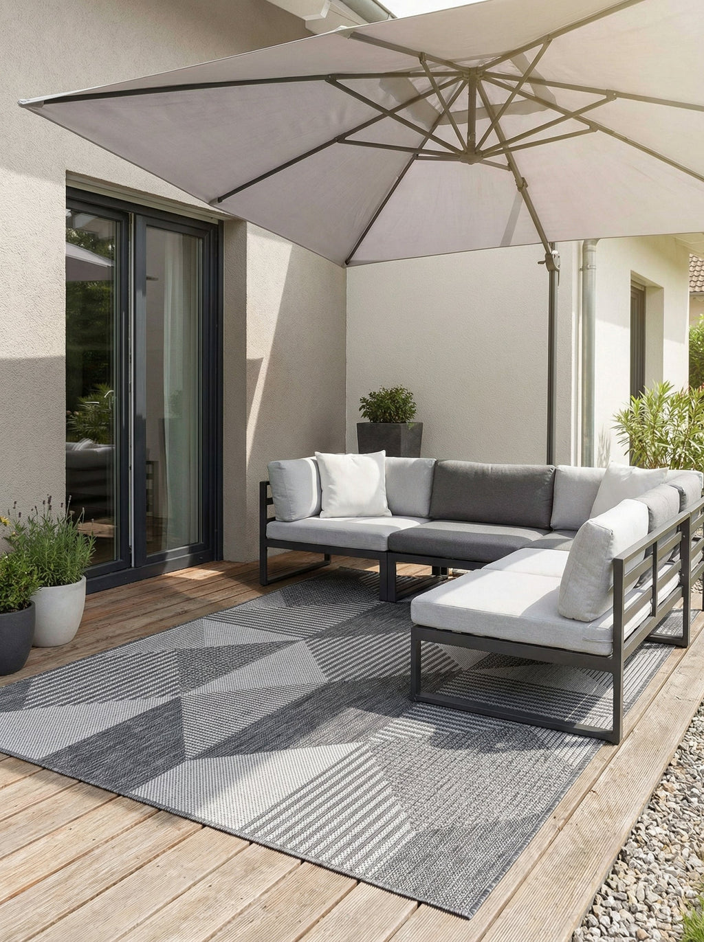 Tapis Extérieur Géométrique Gris & Anthracite - Kalista