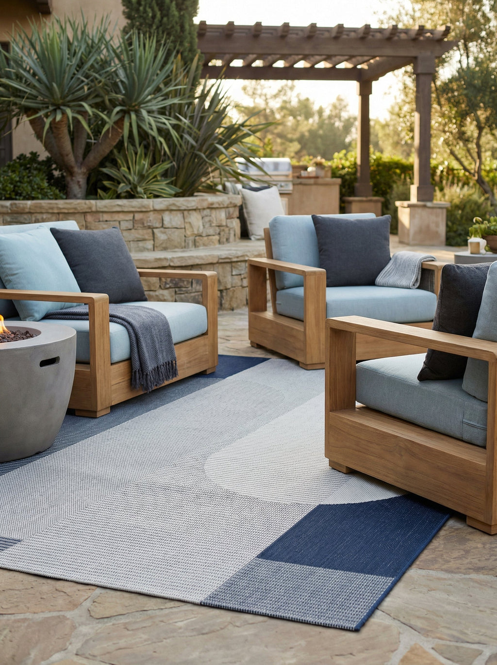 Tapis Extérieur Bleu & Gris - Mareo