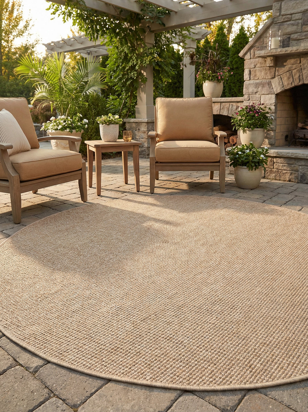 Tapis Extérieur Rond Beige Ambré - Soléa