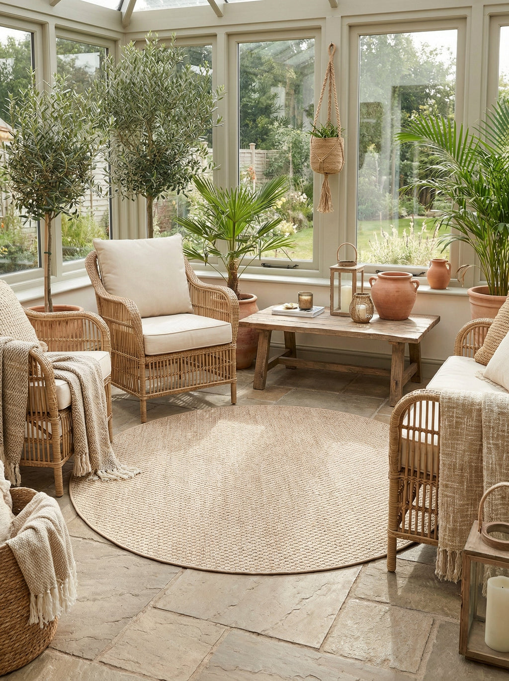 Tapis Extérieur Rond Beige Ambré - Soléa